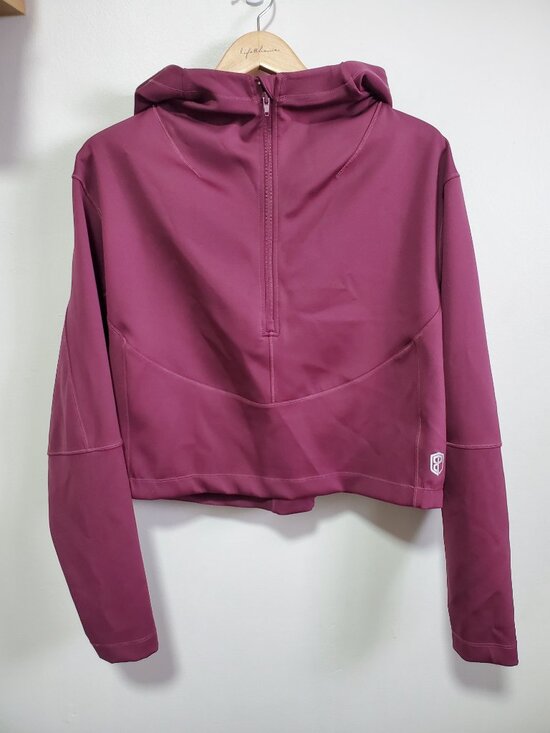 BORN PRIMITIVE Convertible Pullover Hoodie 1/2 Zip Cropped Sangria Women's XL - Picture 2 of 13